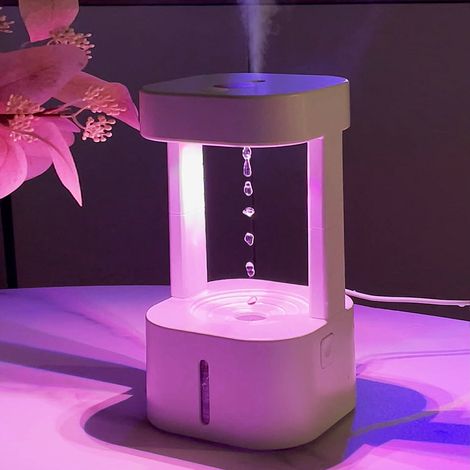 Mini humidificador ultrasónico de 580 ml con alimentación USB, efectos de luz de gotas de agua antigravedad con LED, apagado automático para el hogar, apartamento, humidificador de aire (1/5)