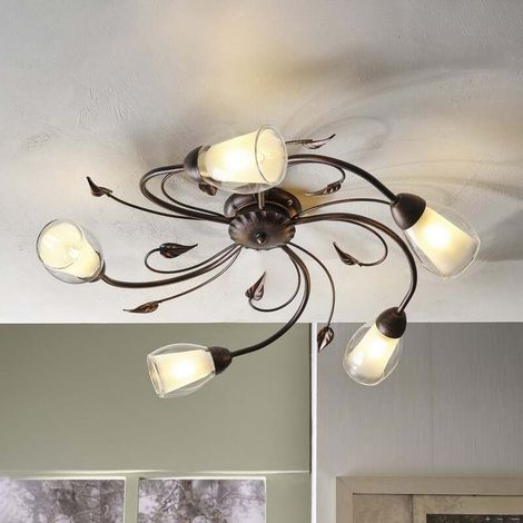[NEUWERTIG] B-Ware Liliana Deckenleuchte Lampe Metall Schwarz Rotgold Wohnzimmer Esszimmer Glas (1/2)