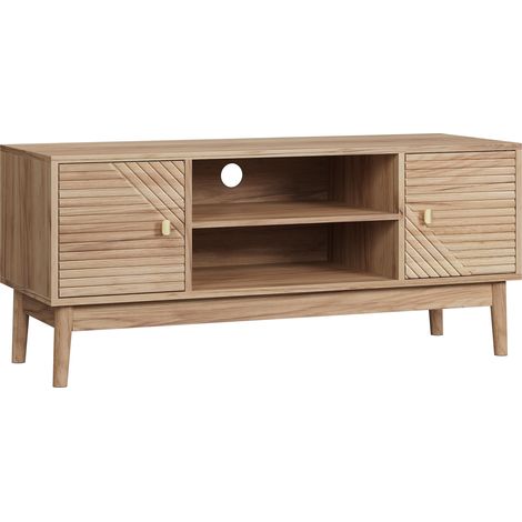 CHICFURN Mobile TV 110 x 40 x 48 cm in MDF color rovere stile mid-century con spazio contenitivo (1/5)