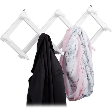 Relaxdays Wall-Mounted Coat Rack, Extendable Wardrobe, 10 Hooks, Stable, Wood, max. HWD: 5.5 x 87.5 x 7.5 cm, White