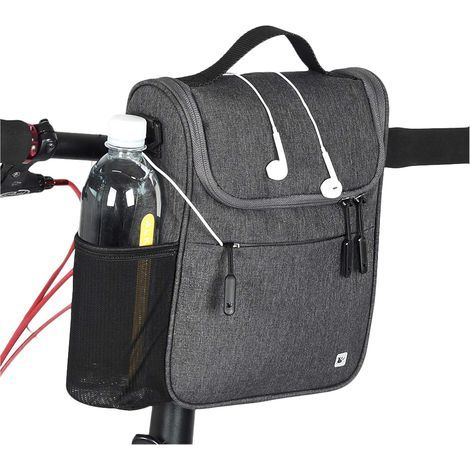 1 Lot de 1 sacoche étanche pour guidon de vélo avec housse de pluie et bandoulière pour le cyclisme. (Gris) (1/5)