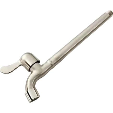 Brushed steel mixer tap with elongated, rust-resistant spout (1/5)