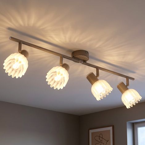 Deckenleuchte Spotleiste Spotlampe E14 Glas sand Blumen beweglich Holzoptik (1/5)