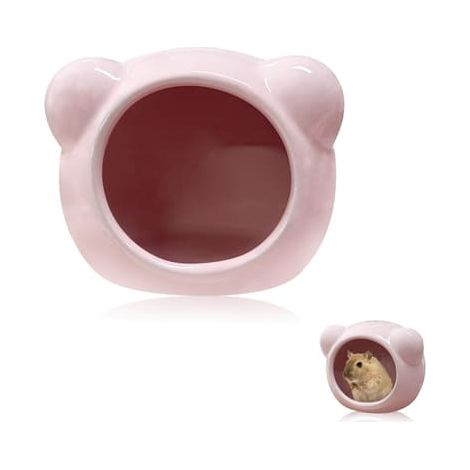 Maison en céramique pour hamster, adorable niche en forme d'animal, lieu d'été amusant pour les petits animaux, convient aux hamsters nains (rose) (1/5)