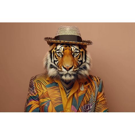 Tableau sur toile Tigre élégant avec chapeau 30x45 cm - Impression sur Toile Murale Décorative - Image imprimée en HD sur Toile - Toile sur Châssis en Bois FSC - Fabriqué en France (1/5)