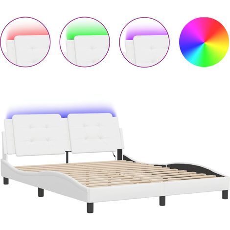 Lit double Lit adulte Cadre de lit avec LED sans matelas Zadar blanc 160x200 cm (1/5)