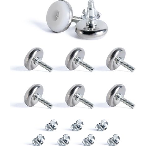 8 pcs M6 X 28MM Pied Réglable à Base Ronde, Pieds de Nivellement, Pied Vérin Meuble à Visser, Vis de Réglage pour Pied Mise à Niveau, avec 8 Écrou à Griffes, pour Pieds de Lit Bureau Armoire (1/5)