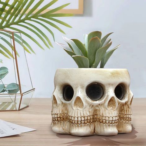 Maceta Calavera® - Decoraciones originales de resina con calaveras de múltiples caras para el diseño del hogar y el jardín - Modelo único 1 (aprox. 12 x 11,8 x 9,5 cm) (1/5)