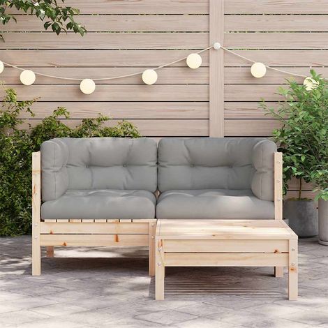 Salon de jardin 3 pcs Contemporain, Ensemble repas de jardin, avec coussins gris Bois de pin massif OIB3850E (1/3)