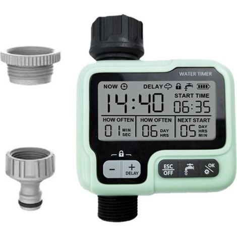 Programmierbarer Bewässerungstimer, automatischer Bewässerungsregler mit Regenverzögerung für Garten und Rasen (1/5)