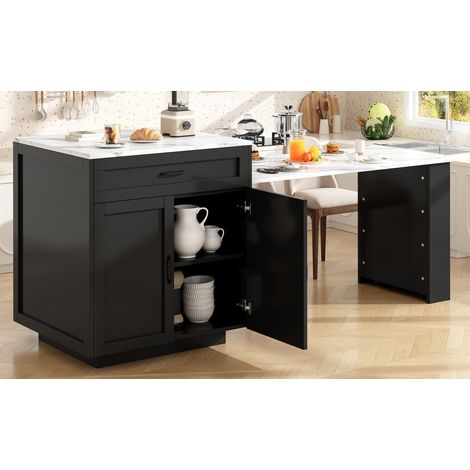 Bartisch 98x70x93.5 cm / 204x70x93.5 cm schwarz aus MDF ausziehbar mit Stauraum und Rollen (1/5)