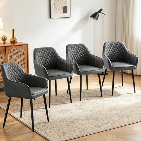 Dining Chairs 4pcs Faux Leather Kitchen Chairs Upholstered Seat with Backrest and Armrest Office chair, Grey (1/5)