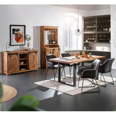 Esszimmer Set in Mangoholz natur massiv KARLSTAD-123 (1/5)