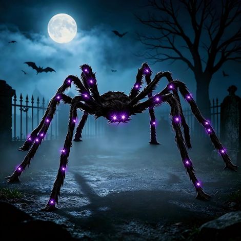 Araignée Halloween Decoration Exterieur avec LED, 125cm Deco Halloween (1/5)