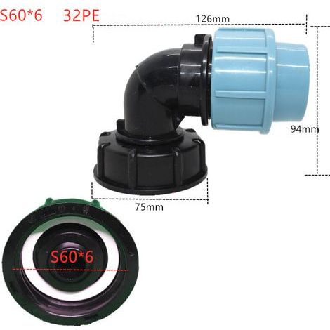 Adaptateur de réservoir IBC S60 x 6 - Raccord en pour raccord de tuyau d'eau (sortie coude 32mm) (1/5)