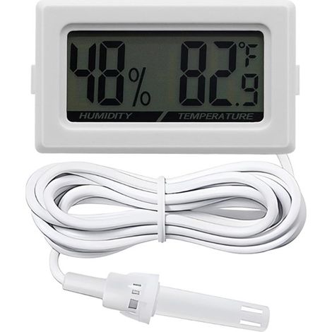 Termómetro e higrómetro digital con sonda, especialmente diseñado para reptiles: monitor 2 en 1 para terrarios, con lectura directa (blanco). (1/5)