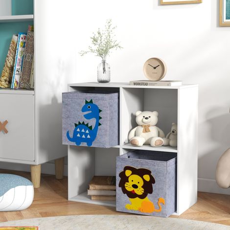 Coffre à jouets pour enfants avec deux tiroirs en tissu non tissé, 61,8 x 29,9 x 61,8 cm, blanc (1/5)