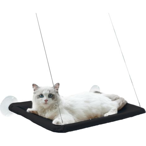 Rebord de fenêtre pour chat, ventouses puissantes, hamac de sécurité pour chat, perchoir de fenêtre pour grands chats ou deux chats (jusqu'à 17 kg) (Noir) (1/5)