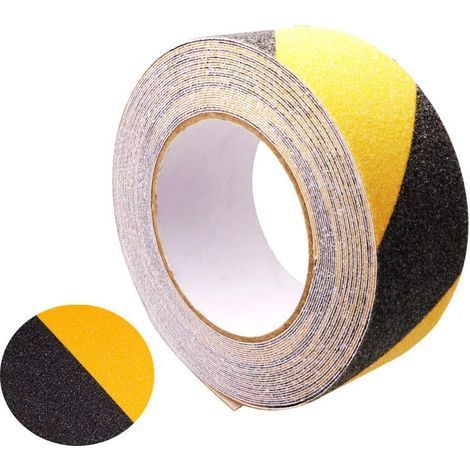 10M X 5CM Premium Noir-Jaune Ruban Adhésif Antidérapant, Bande Sécurité Antidérapant, pour Intérieur et Extérieur Escaliers (1/5)