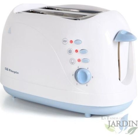 Toaster für 2 Scheiben Orbegozo-Brot.  Brötchen aufwärmen.  Auftaufunktion.  Leistung 750W.