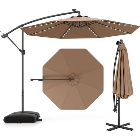 COSTWAY Ombrellone Da Giardino Antivento Ombrelloni Da Esterno 300 Cm 350 Cm Ombrellone Con Luci Led Ombrellone Pieghevole Ombrellono Da Esterno Parasole Per (1/5)