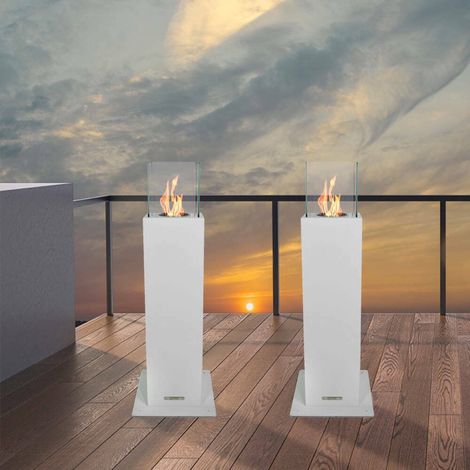 Dmora - Chimenea de bioetanol Arba, Chimenea ecológica, Hogar sin humo, Calefactor de etanol, Made in Italy, 20x20 h70 cm, Blanco