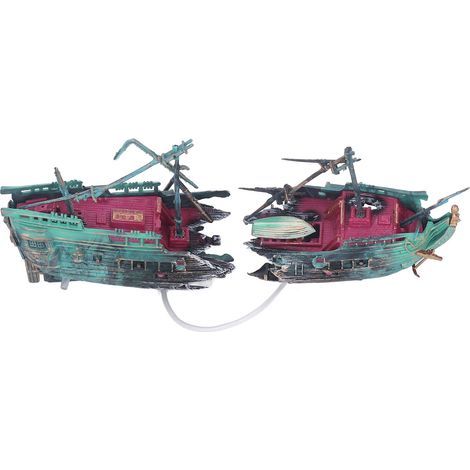 Sicher handbemalte Aquarienwrack-Dekoration, wunderschönes gesunkenes Schiffsornament für Aquarien und Fischbecken, dunkle Farbe (1/5)