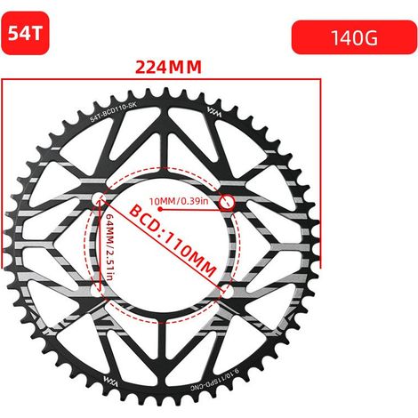 54T Plateau de vélo monovitesse 4 trous à griffes, entraxe 110 BCD, dents positives et négatives, pignon 36T58T compatible avec les transmissions 5/R7/8000 (1/5)