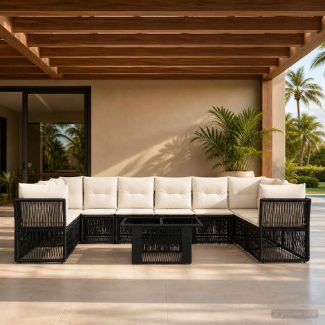 vidaXL Set Divano da Giardino 11 pz Nero polyrattan (1/5)