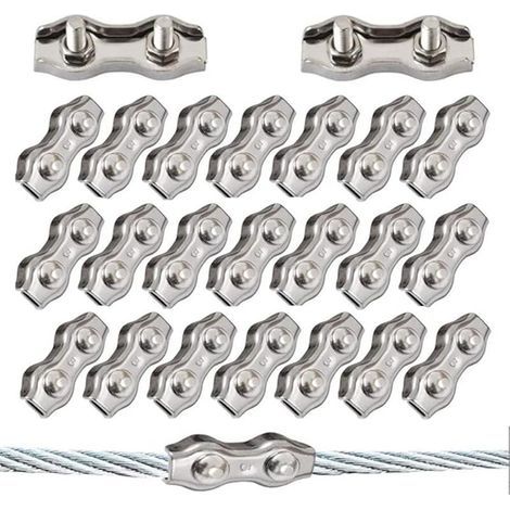 20 Pièces Duplex Clips M3 Câble Métallique Clips Inoxydable 304 Pinces Duplex pour Gréement de Câble Métallique de 3 mm (1/5)