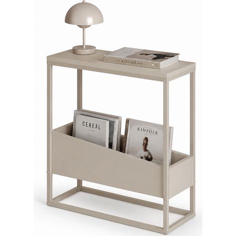 Tavolino Laterale Divano a 2 Ripiani Tavolo Multiuso Bianco e Sabbia 60x22x62cm (1/5)