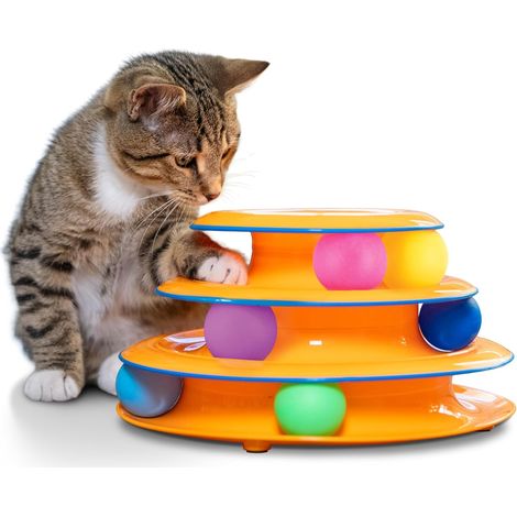 Tour de circuits pour chat – Tour à 3 niveaux avec 6 balles, jouet interactif pour chat d'intérieur (1/5)