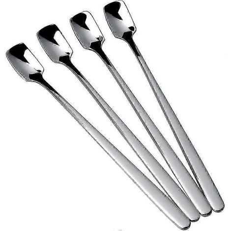Cuillères à café en acier inoxydable, cuillères à dessert carrées à poignée longue cuillère à café de table pour dessert espresso thé glacé (4pcs, argent) Z (1/5)