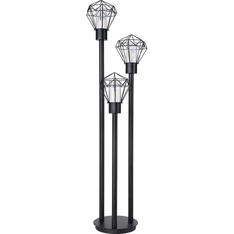 Stehlampe Wegeleuchte Außenstehleuchte Retro Gitter Standleuchte 3 flammig, Edelstahl Metall schwarz, Kunststoff klar, 3x E27, LxH 44x2x170 cm