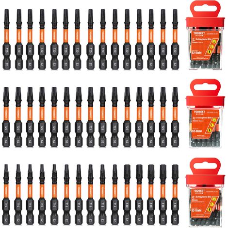 Jeu de 45 Embouts de Vissage Torx 50 mm (T10, T15, T20, T25, T30), Acier S2 Magnétique, Embouts pour Visseuse à Choc, Tige Hexagonale 1/4" avec Boîte de Rangement (1/5)