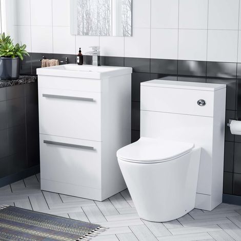 1000 mm Basin 2 Drawer Vanity Cabinet and WC Toilet Pan Combo Suite  Nanuya (1/5)