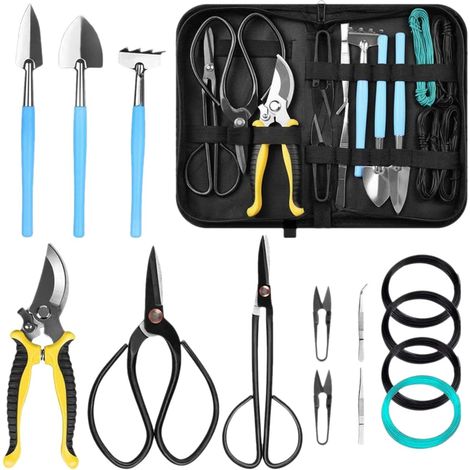 Kit d'outils de Jardinage 15 pcs,Cadeaux de Jardinage,Ensemble d'outils pour bonsaï,pour Creuser désherber Planter Tailler,Comprend Sac de Jardinage,râteau à Main,pelles,Ciseaux,sécateurs,Fil (1/5)