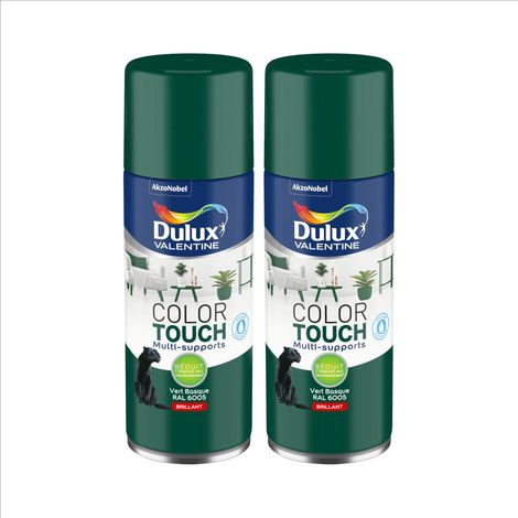 Lot de 2 - Peinture aérosol Color Touch Multi-Supports - Brillant Vert Basque 400 ml - Dulux Valentine