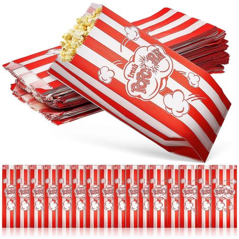 100 sachets à popcorn en papier à rayures et lettres imprimées, parfaits pour les bonbons au popcorn.-22.00X9.00X0.15CM