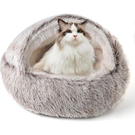 Panier pour Chat Anti Stress Extra Doux Lit pour Chat Grotte Niche Chat Apaisant Panier de Chien Canapé , Cafe, 50 x 50cm (1/4)