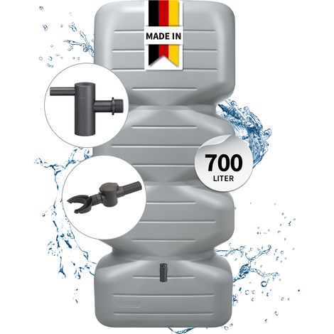 GARANTIA CUBUS Regentonne Komplett-Set 700 Liter betongrau inkl. Kunststoff-Auslaufhahn und Fallrohranschluss (1/5)