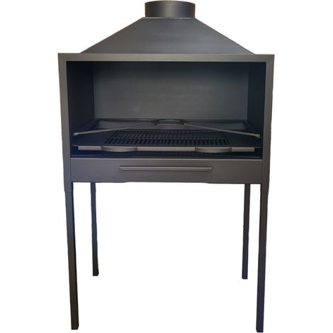 MF - Barbacoa de Leña modelo C100 de 100 x 64 x 48 cm con Rejilla de Hierro Fundido, Patas Regulables y Gran Capacidad para Cenizas