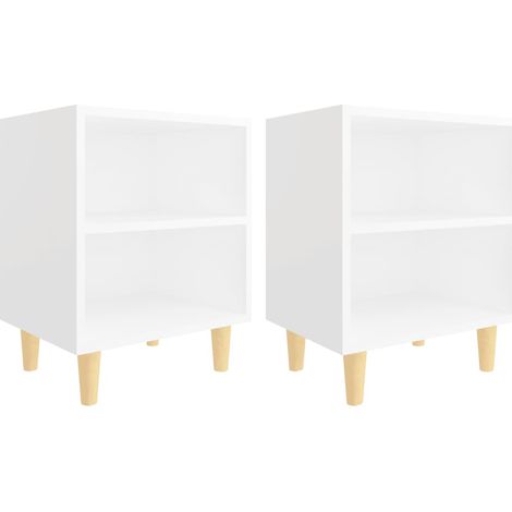 vidaXL Comodini con Gambe in Legno Massello 2pz Bianchi 40x30x50 cm (1/5)