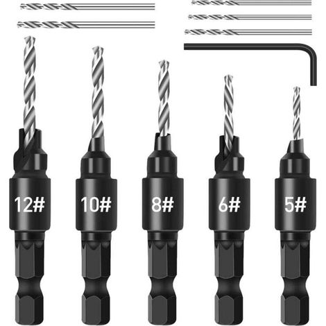 Set 5 mèches à bois + clé + 5 forets - Argent - Travail du bois basique - Qualité standard (1/4)