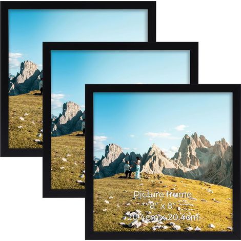 3er-Set Schwarze Bilderrahmen 20x20 cm - Quadratische PVC-Fotorahmen für Fotos, Bilder, Landschaftsfoto - Für Wand & Tisch (1/5)