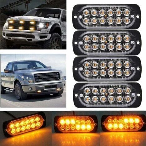 Feu stop stroboscopique de voiture à 12 LED - Barre lumineuse de véhicule 12V-24V - Gyrophare clignotant de sécurité pour voitures, véhicules utilitaires, bateaux, remorques, caravanes (1/5)