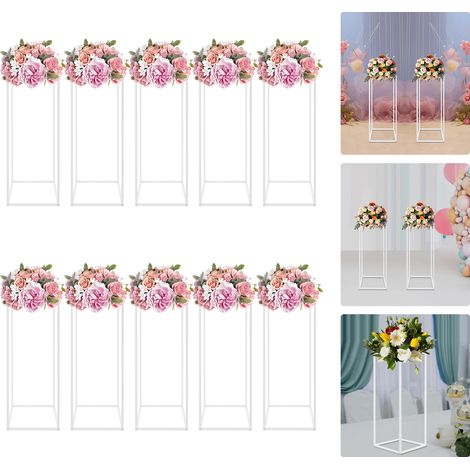 White Geometric Flower Centerpiece Stand, Metal Flower Holder, 10Pcs  23.6in Modern Rectangular Design, Flower Arrangement Display Rack, For Wedding Ceremony, Home, Birthday, Party, Decorations (1/5)