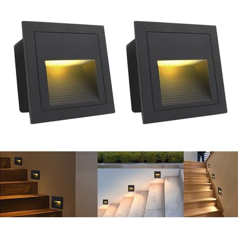 3W LED Applique Encastree Murale 2 Pieces Blanc Chaud IP65 Etanche Applique murale exterieur Alu Lumieres d'escalier, eclairage pour jardin, terrasse, chambre, marches, noir (1/5)