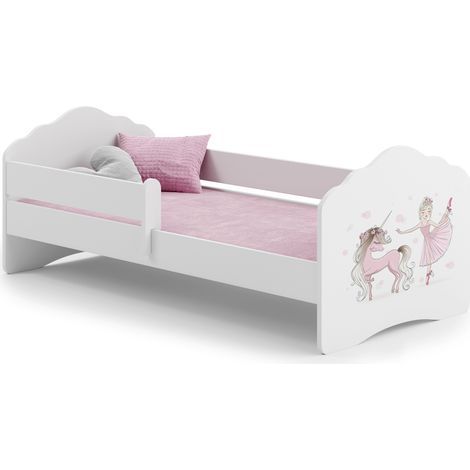 Letto per bambini con materasso e recinzione - fata e unicorno - 160x80 cm (1/8)