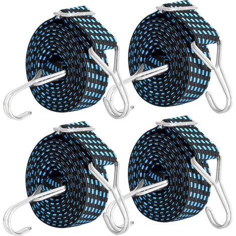 4 Sangles d'arrimage, Crochets doubles, Latex renforcé, 100 cm, Pour moto, camion